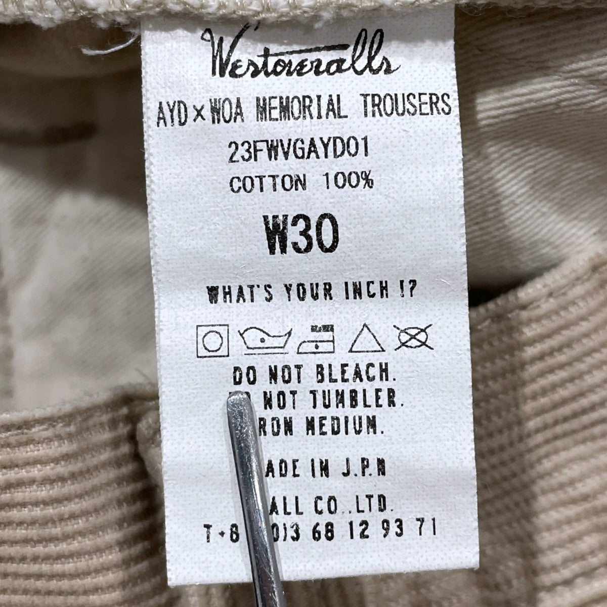 23AW コーデュロイパンツ MEMORIAL TROUSERS メモリアルトラウザーズ 23FWGAYD01