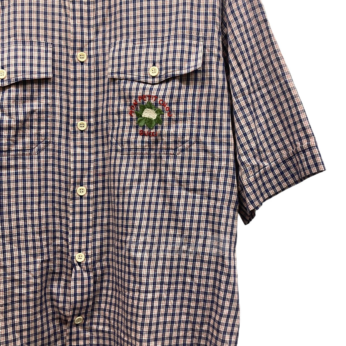 GUCCI(グッチ) 半袖チェックシャツ 654883 レッド×ネイビー サイズ 16 