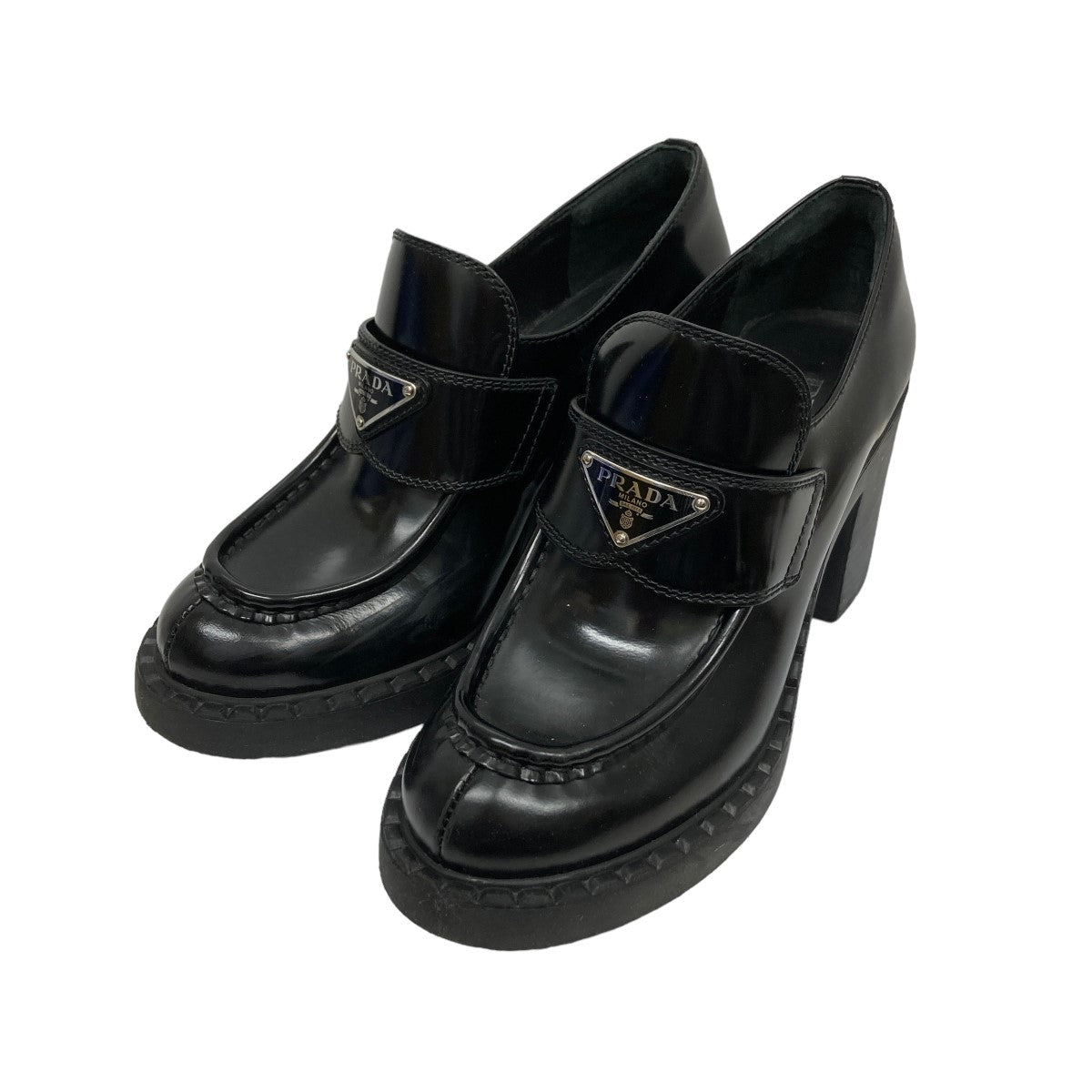 PRADA チョコレート ブラッシュドレザー ハイヒールローファー の古着・中古アイテム