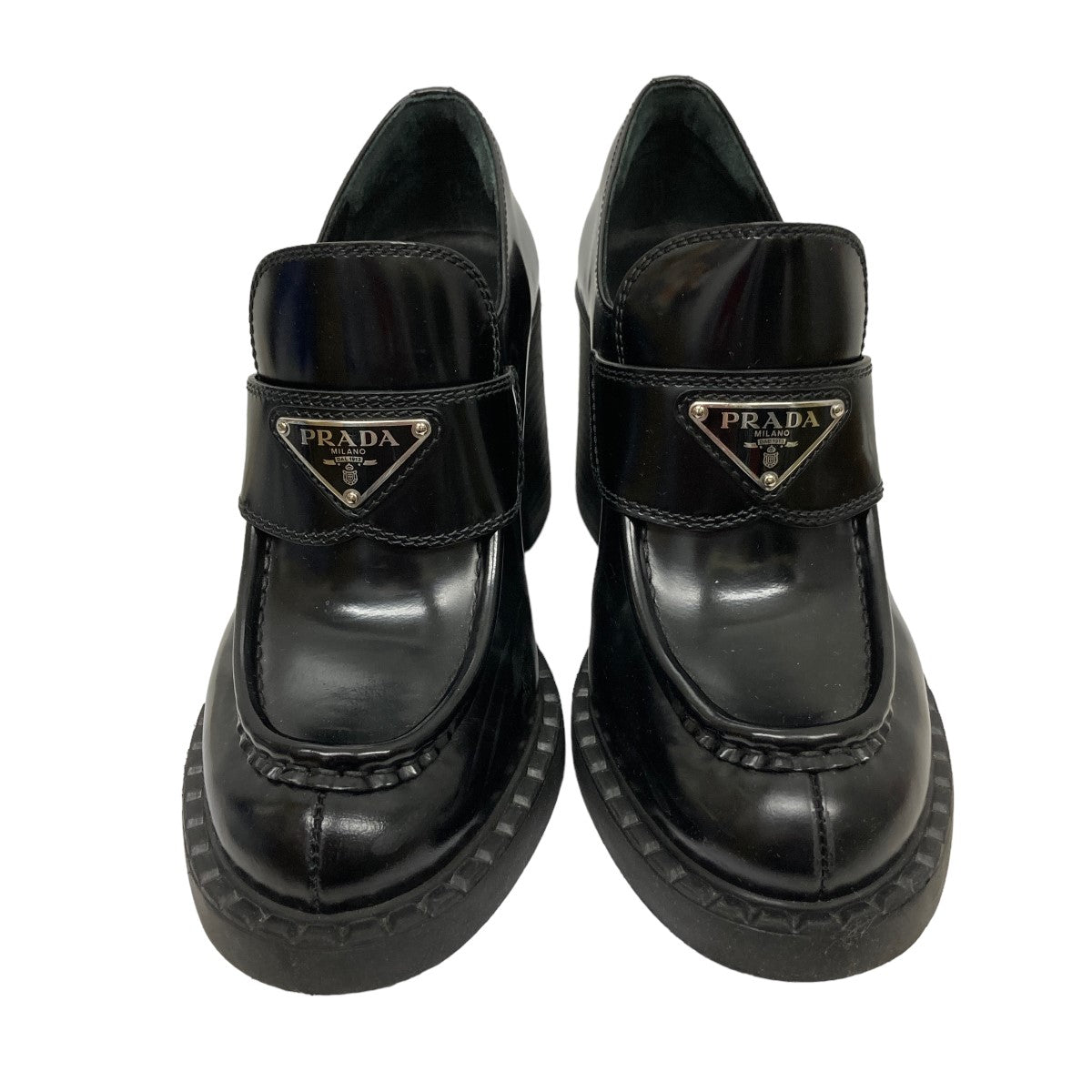 PRADA チョコレート ブラッシュドレザー ハイヒールローファー の古着・中古アイテム