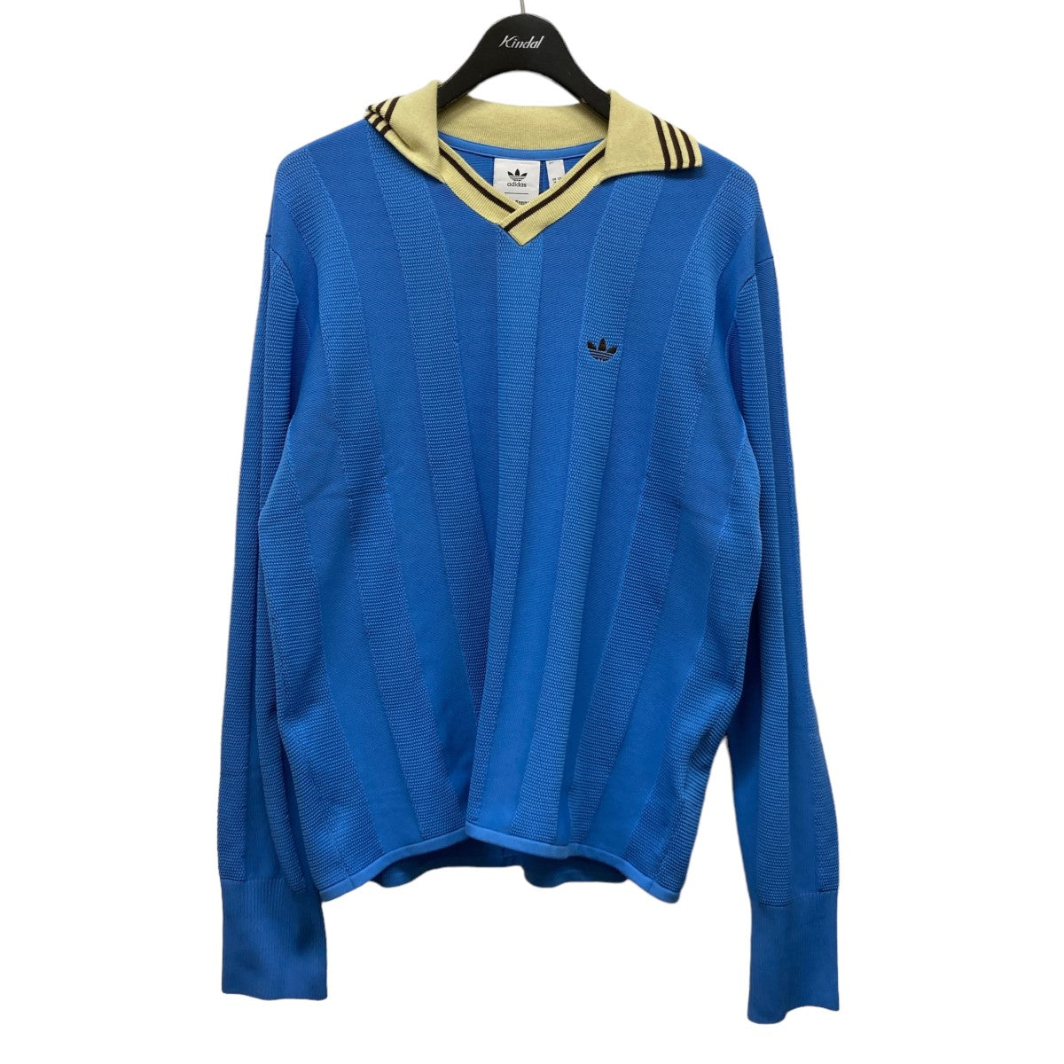 adidas×WALES BONNER(アディダス×ウェールズボナー) WB Knit FTBL LS長袖ニットポロシャツIN5954 ブルー サイズ:XL メンズ Tシャツ・カットソー 中古・古着