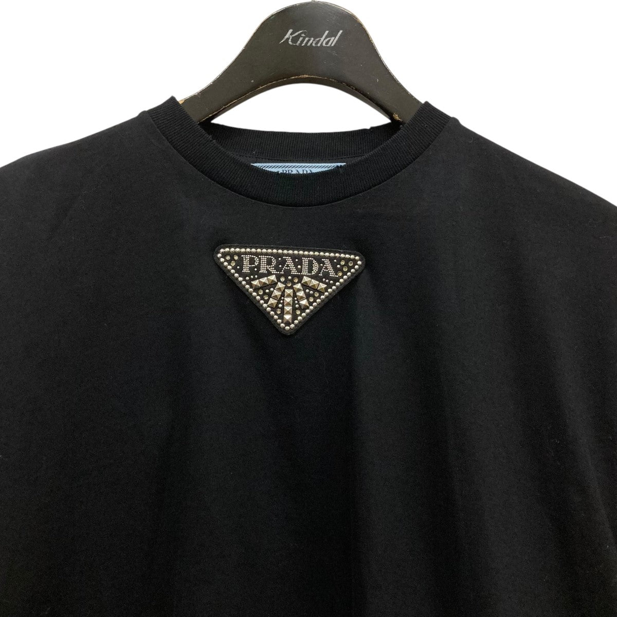 PRADA(プラダ) ダメージ加工ビジュ-ロゴTシャツ ブラック