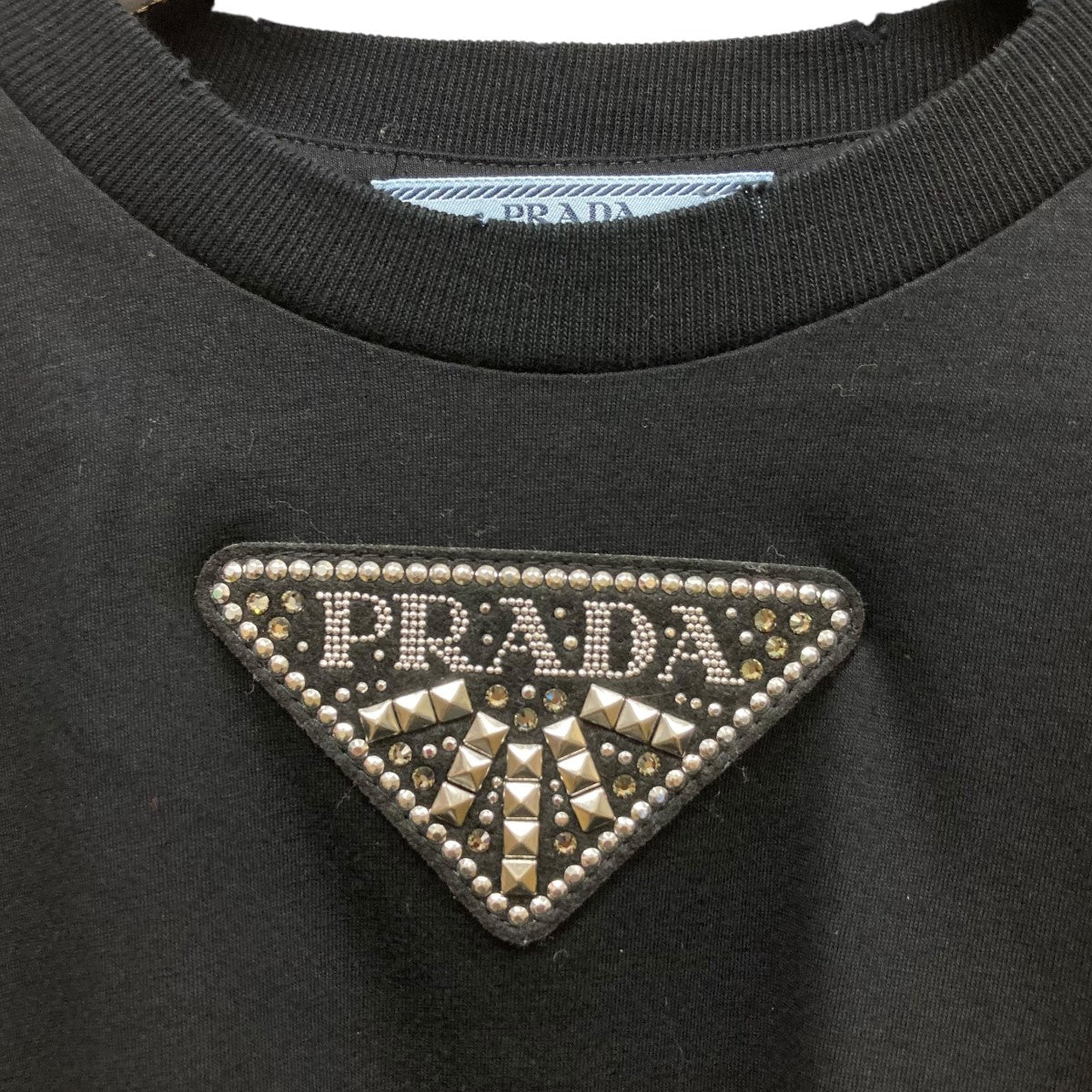 PRADA(プラダ) ダメージ加工ビジュ-ロゴTシャツ ブラック