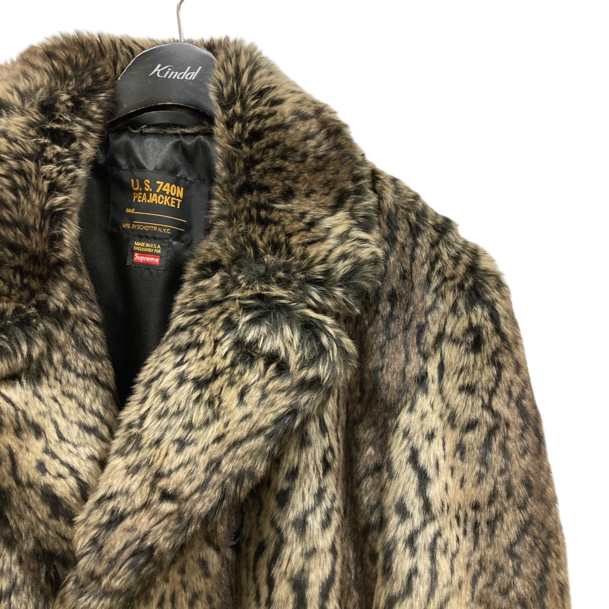 Schott×Supreme(ショット×シュプリーム) Faux Fur Peacoatレオパード柄フェイクファーPコート