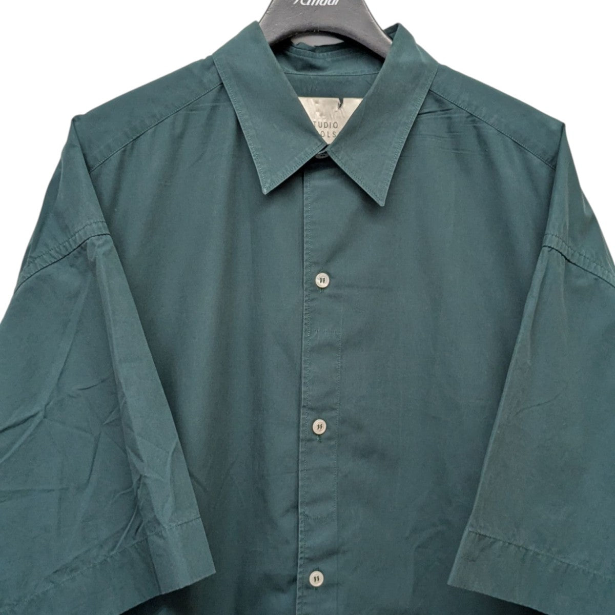 STUDIO NICHOLSON 半袖シャツ L ダークグリーン STUDIO NICHOLSON/スタジオ ニコルソン】 CURVED HEM SHIRT