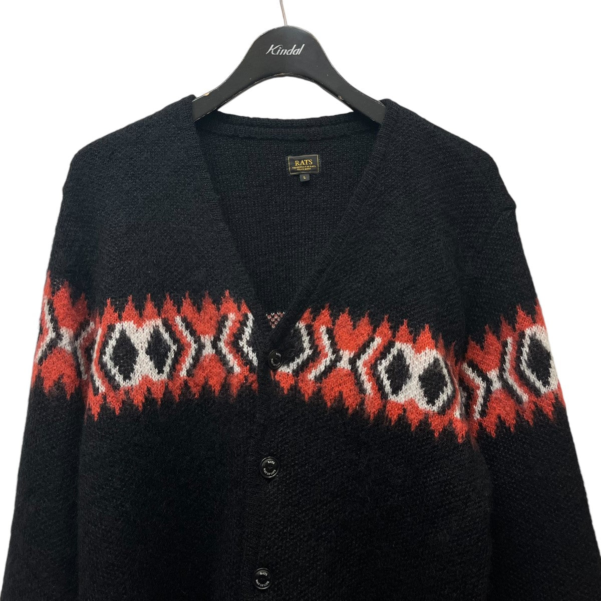 RATS(ラッツ) NATIVE MOHAIR KNIT CARDIGANネイティブ柄モヘア混カーディガン21'RN-1009 21'RN-1009  ブラック×レッド サイズ L｜【公式】カインドオルオンライン ブランド古着・中古通販【kindal】