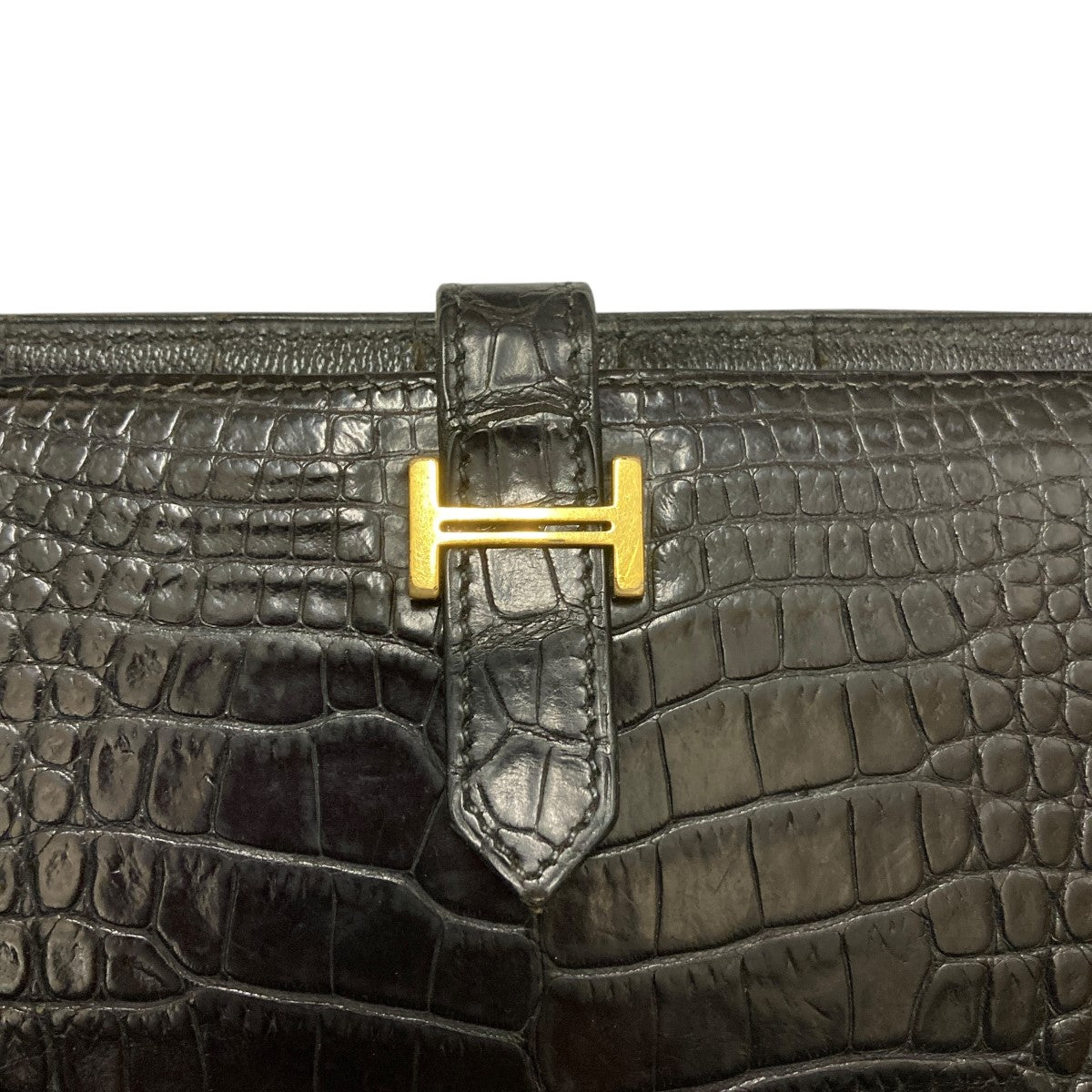 HERMES(エルメス) ベアンスフレ□C刻印 ゴールド金具アリゲーター長  
