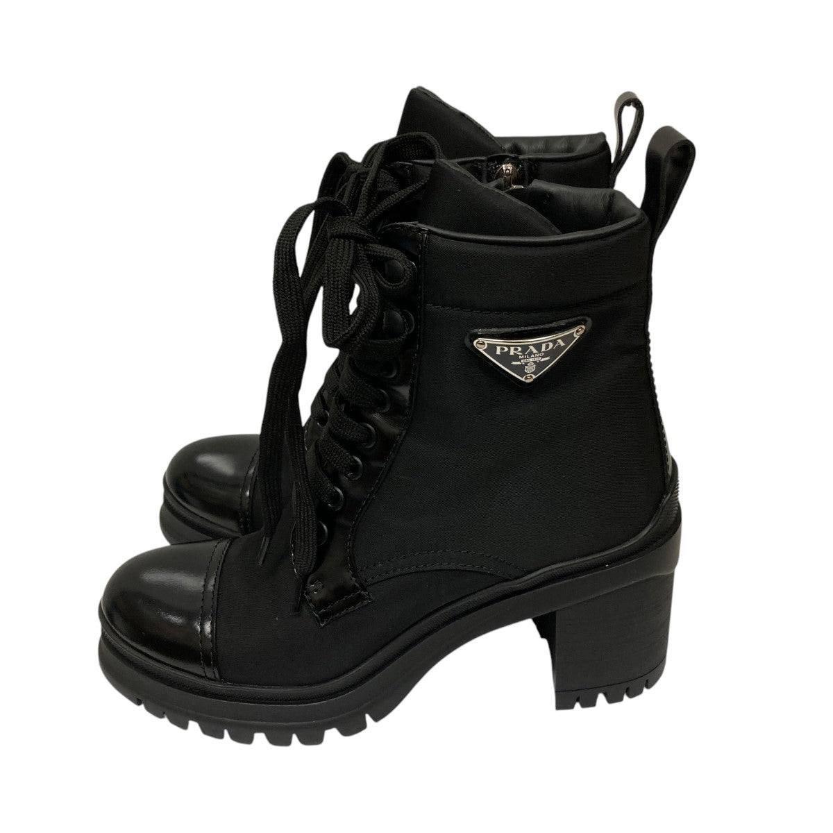 【極美品】PRADA ブーツ　箱付き　レディース　ウール　サイドジップ　グレー PRADA(プラダ) モノリスポーチ付ブラッシュドレザーx Re-Nylon