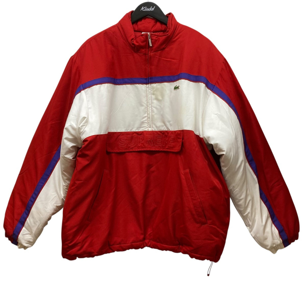 Supreme×LACOSTE 中綿ハーフジップジャケット レッド×ホワイト サイズ