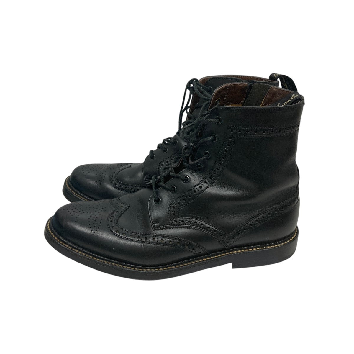 【美品】フットザコーチャー レースアップブーツ 9 本革 レザー ブラック 黒 foot the coacher(フットザコーチャー) サイドジップレース