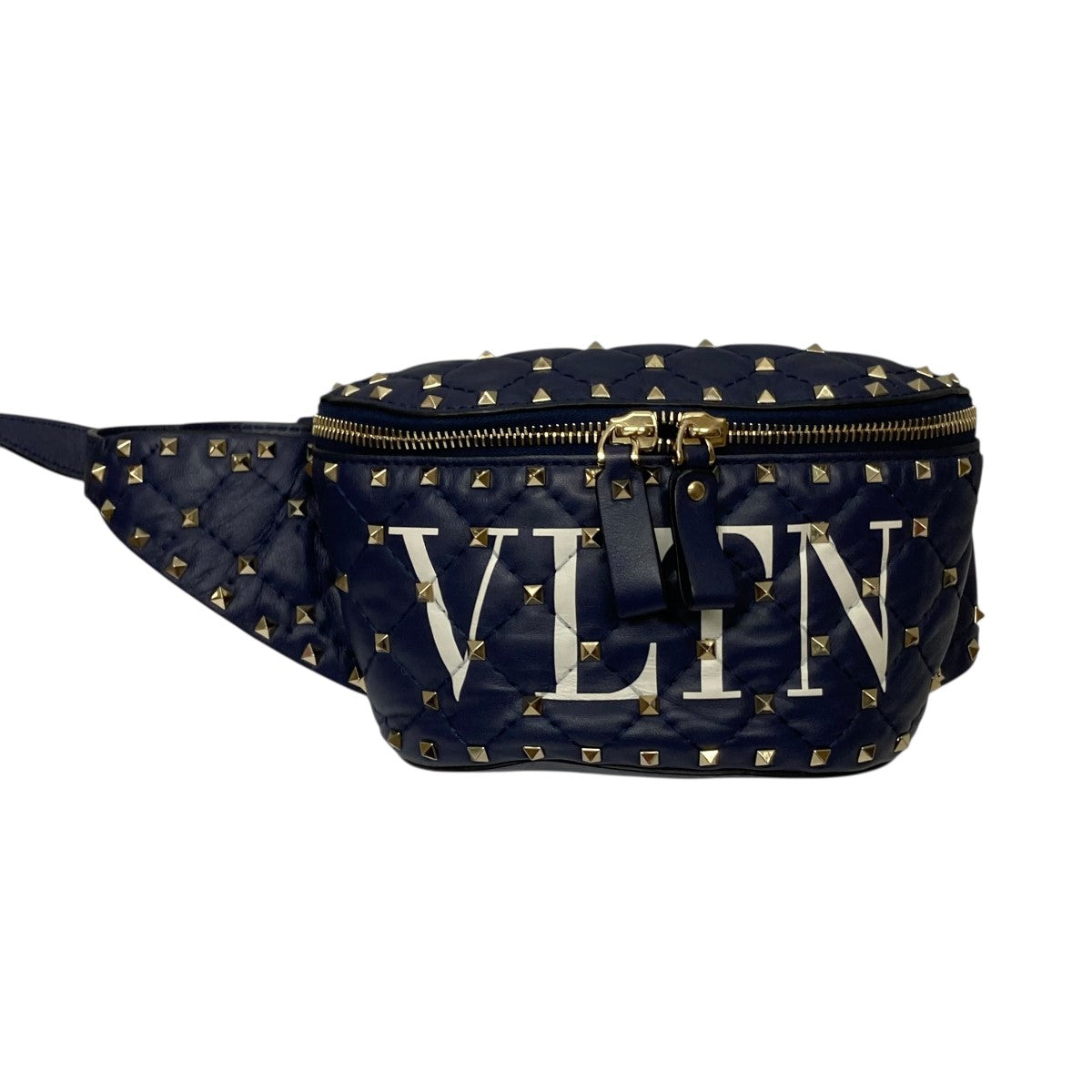 中古品★VALENTINO★ロックスタッズ ショルダーバッグ ネイビー ○VALENTINO GARAVANI ヴァレンティノ・ガラヴァーニ ロック