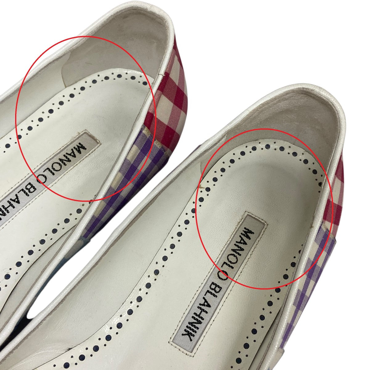 Manolo Blahnik(マノロブラニク) ドットギンガムチェックパンプス