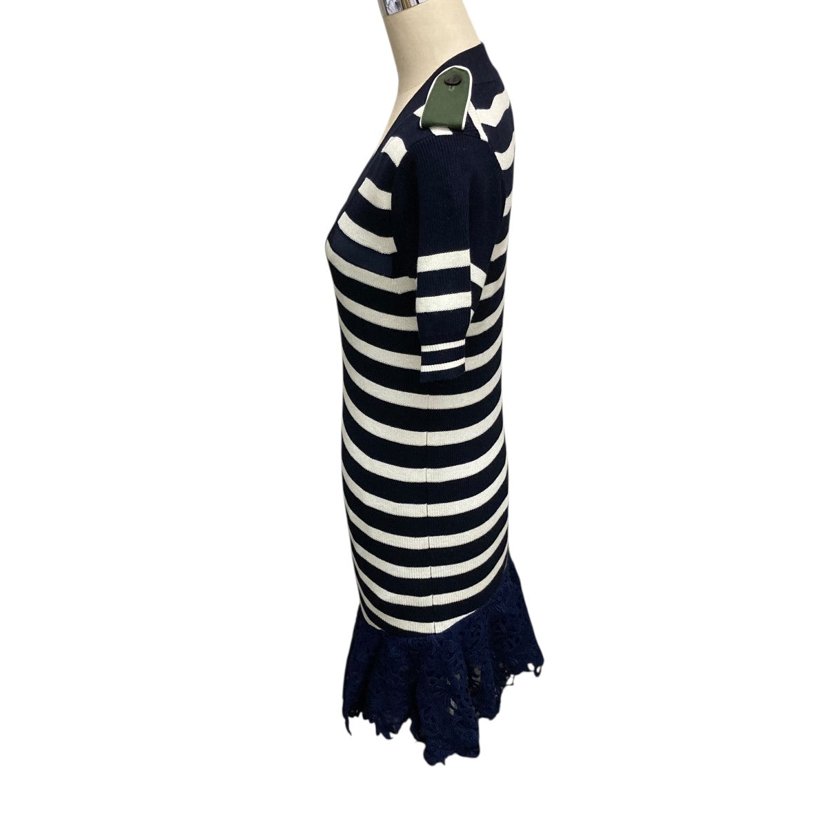 sacai 裾レースボーダー半袖Vネックワンピース15-02206 古着・中古-3枚目のアイテム画像