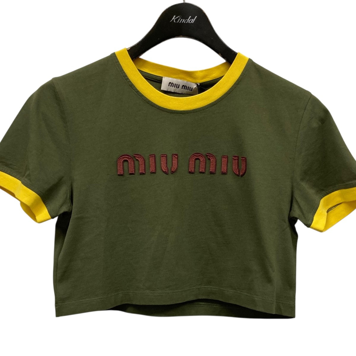 ミュウミュウ MIU MIU ロゴワッペン半袖カットソー MJN519 オリーブ サイズ：S MIU MIU(ミュウミュウ) ロゴワッペン半袖カットソーMJN519