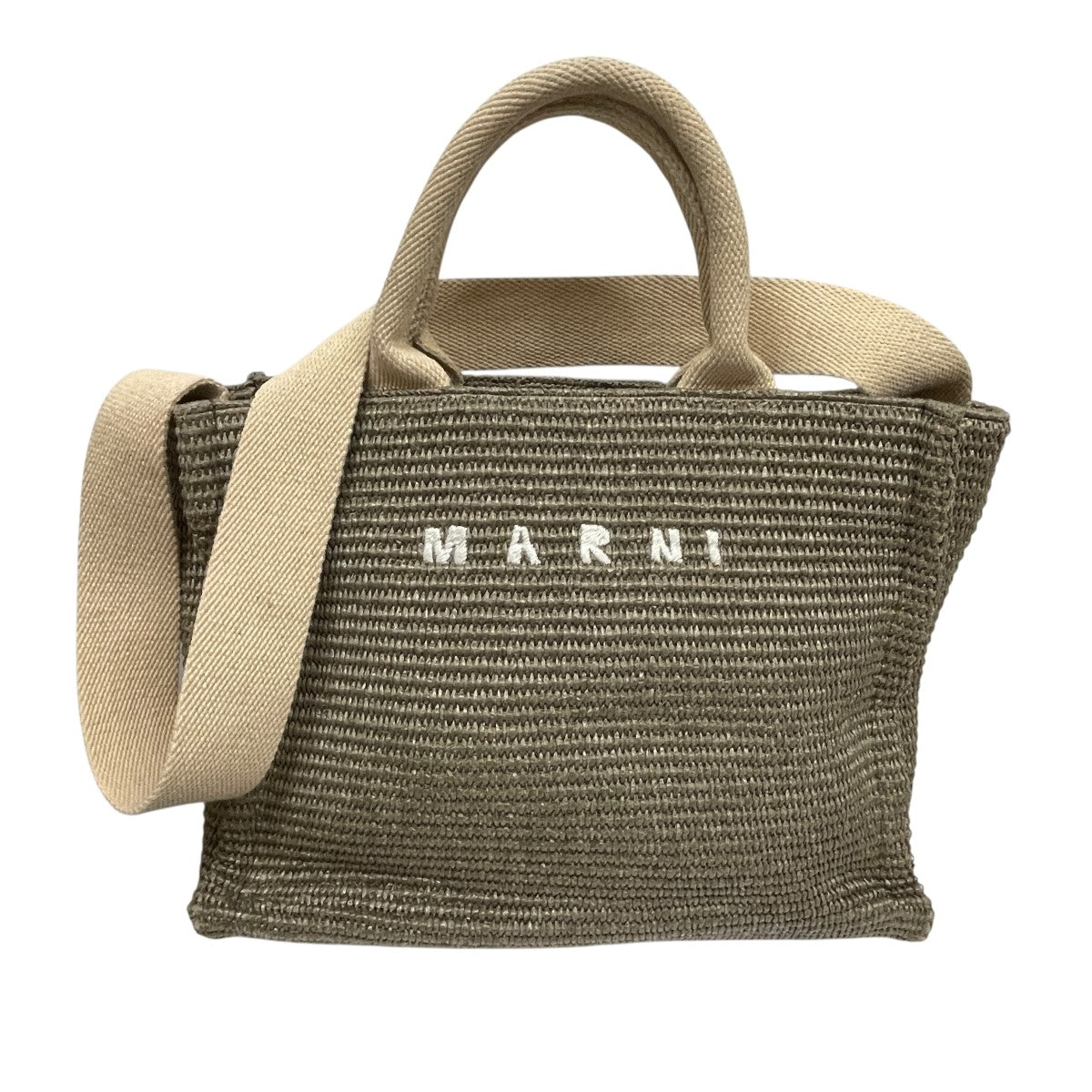 美品 ＊ MARNI マルニ ラフィア 2WAY ハンド ショルダーバッグ MARNI(マルニ) ラフィアショルダートートバッグ ダスティ