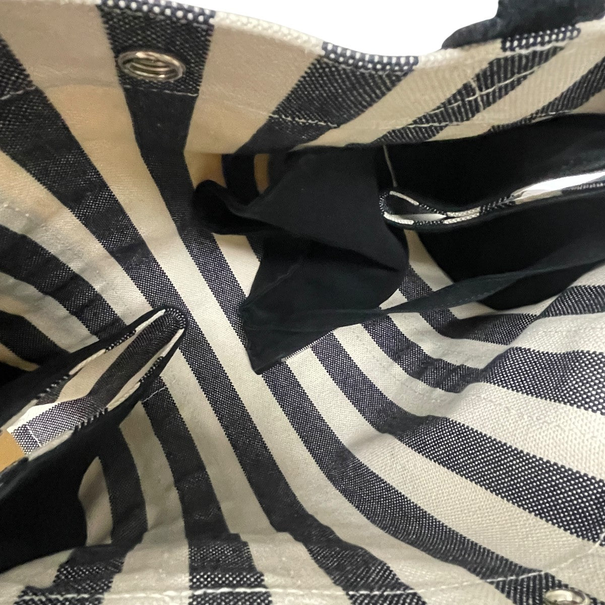 エルメス　 黒 ストライプハンドル キャンバストートバッグ HERMES ストライプ トートバッグ