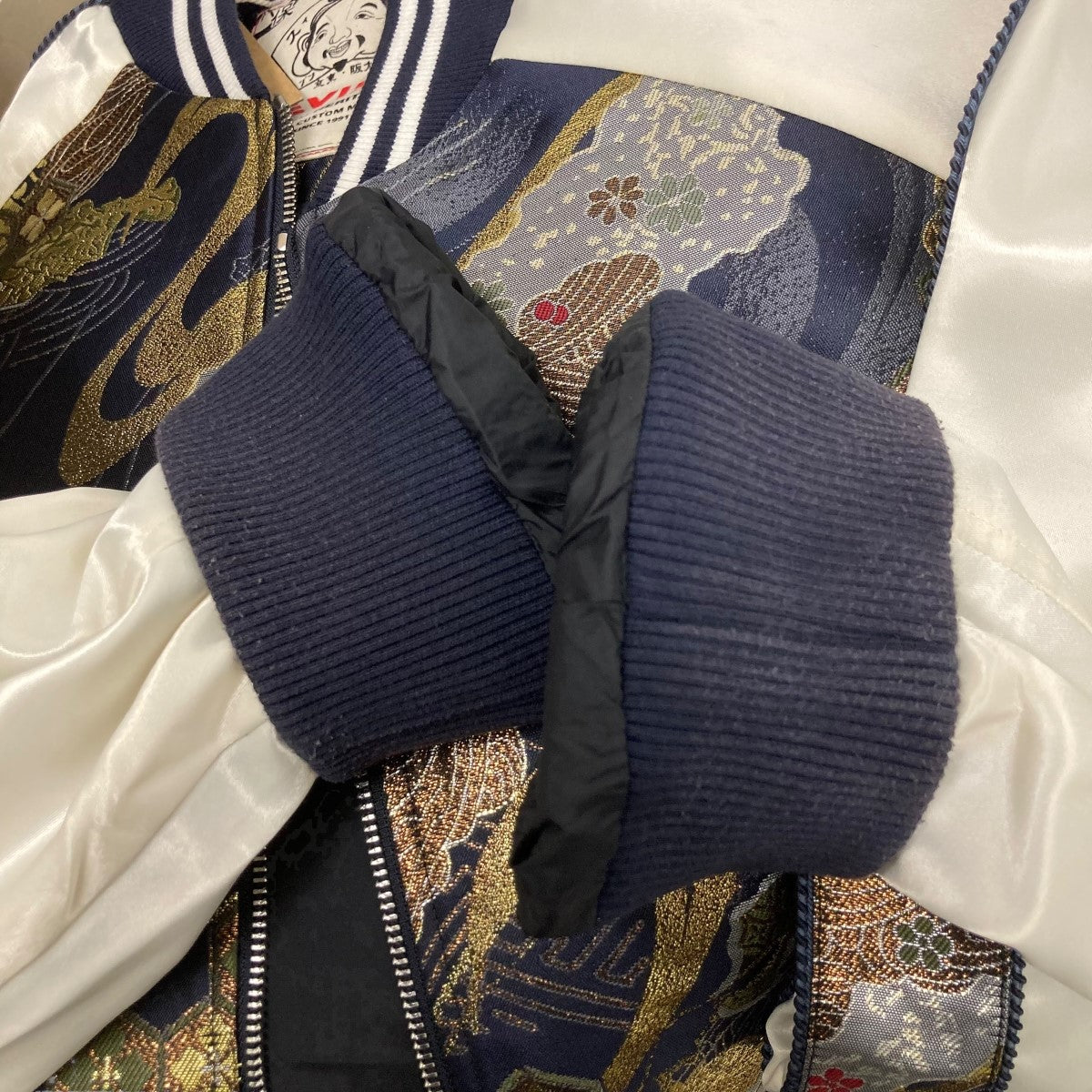 EVISU スカジャン ブラック グリーン ホワイト　Ｌ EVISUアーカイブ刺繍レギュラーフィットパッドスカジャン