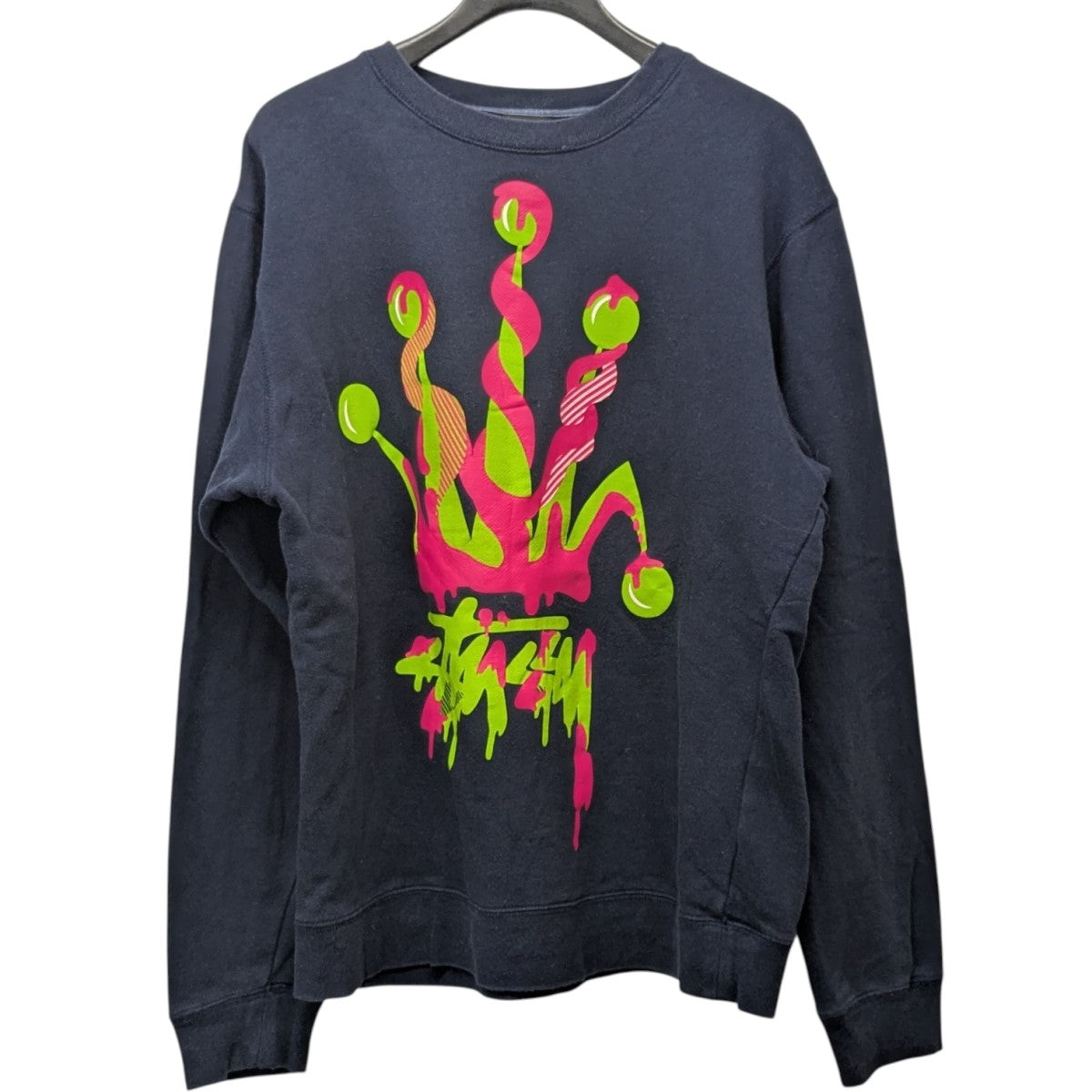 ステューシー　スウェット　トレーナー　ネイビー　クラウン　極美品！　即購入OK！ 90's old stussy ステューシー クラウン プリント フェード