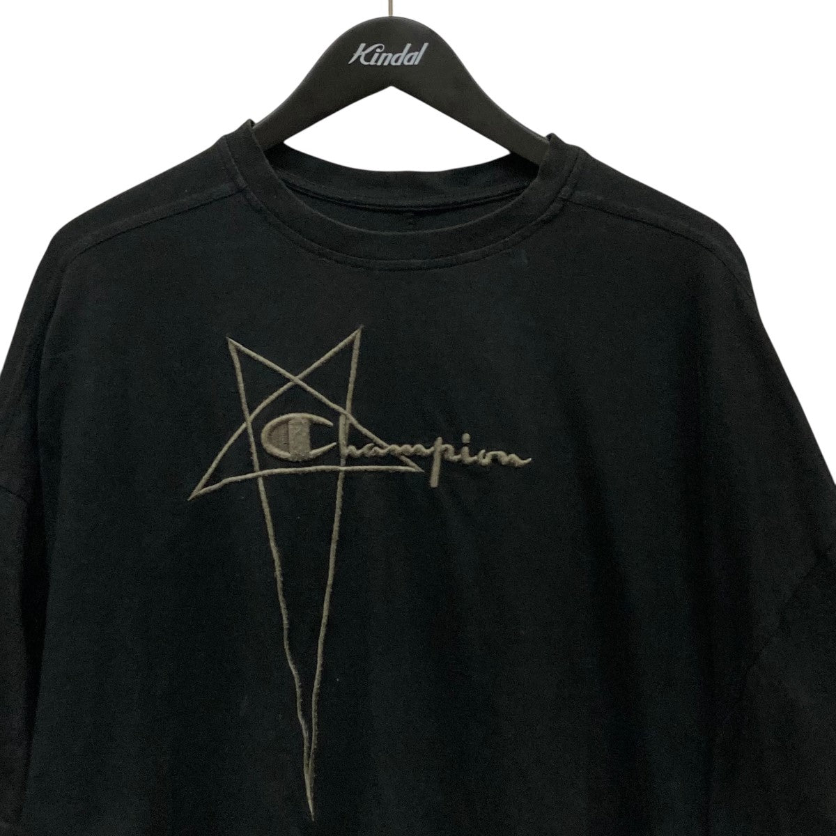美品 リックオウエンス × チャンピオン 刺繍ロゴ Ｖネック ブラック M Rick Owens リックオウエンス 22SS CM01B7926-CHJEG Champion