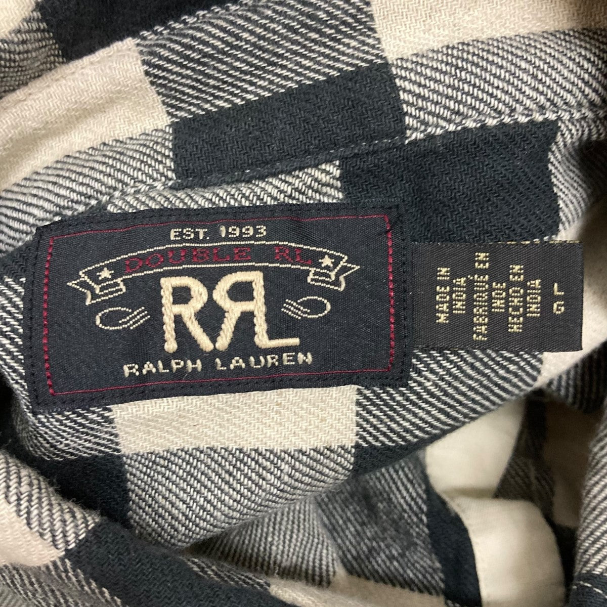 貴重◎　RRL　チェックウエスタン　ブルー×ベージュ　usa vintage 90s RRL Cotton Check L/S Shirt 灰青 M ダブルアールエル 長袖