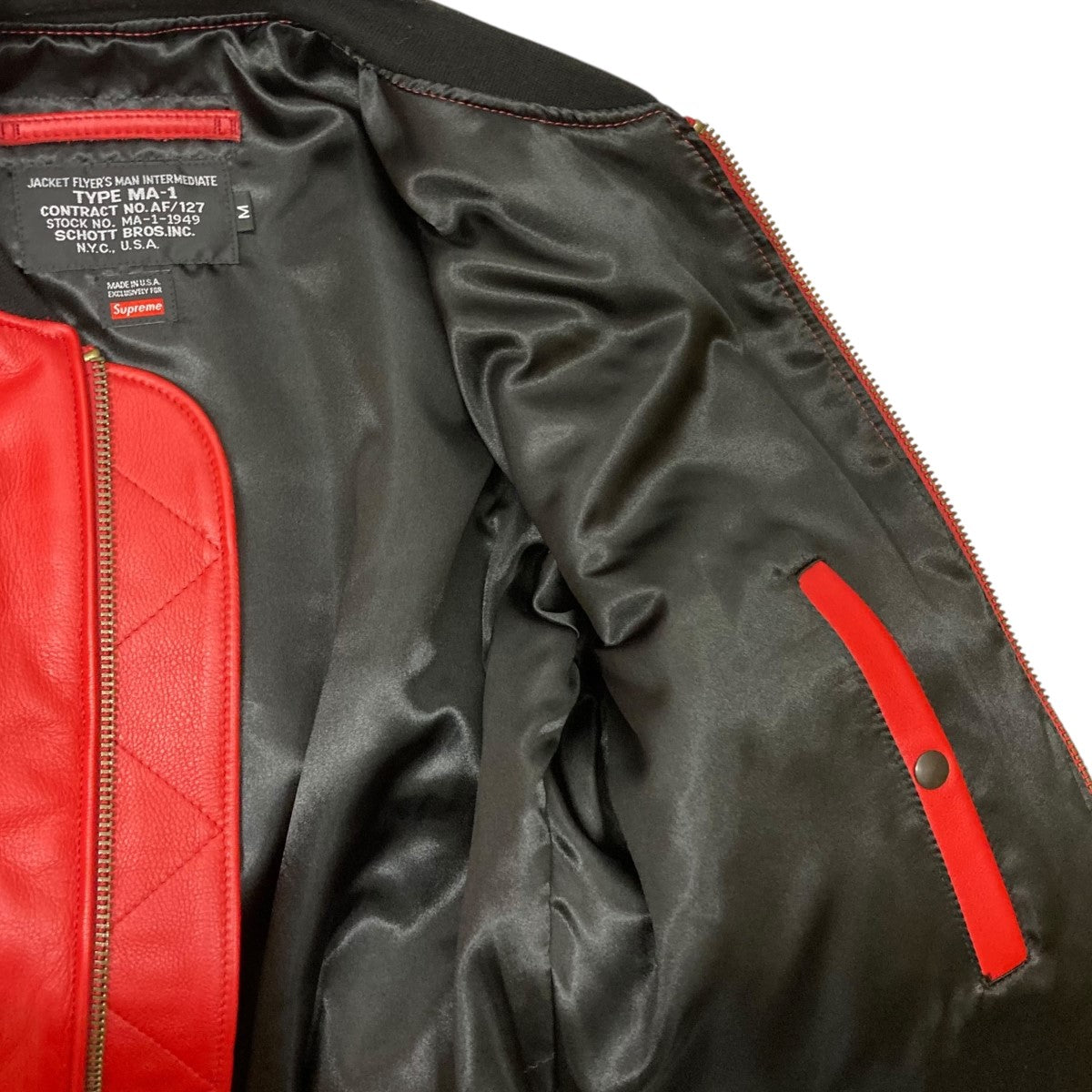 Supreme×Schott 13AWMA-1 Leather JacketMA-1レザージャケット レッド