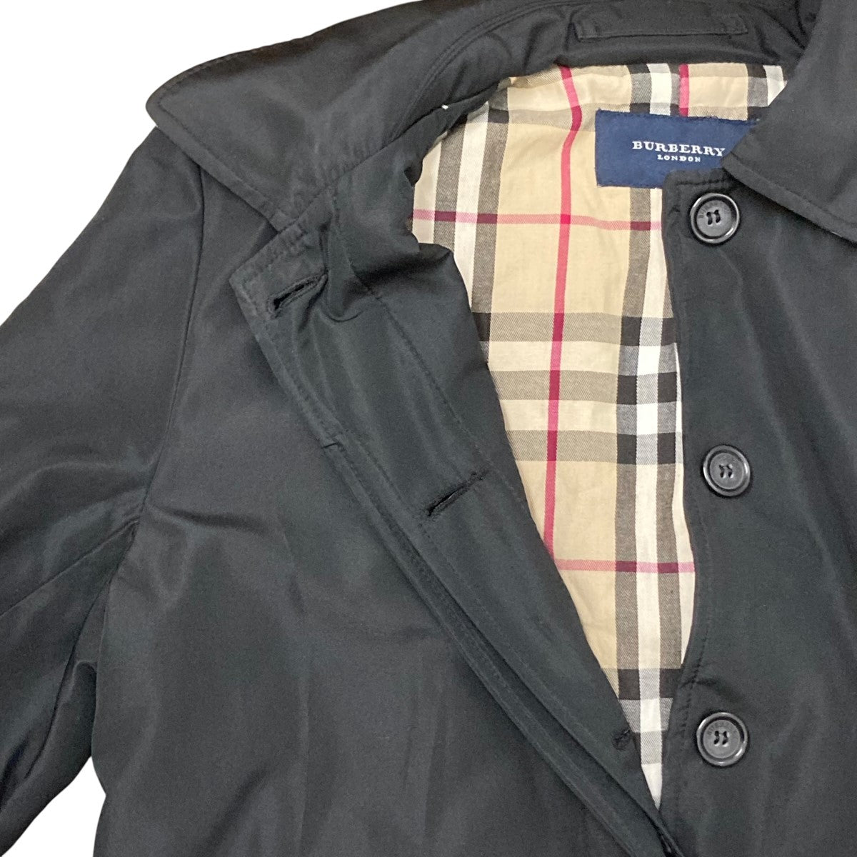 Burberry london トレンチコート　ウール　チェック　黒　グレー　M BURBERRY LONDON(バーバリーロンドン) トレンチコート ブラック