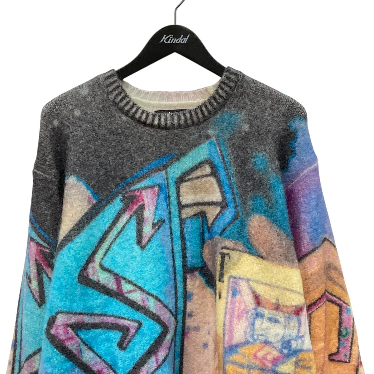 stussy(ステューシー) 22AWGoldie Sweater総柄ニット グレー×ブルー