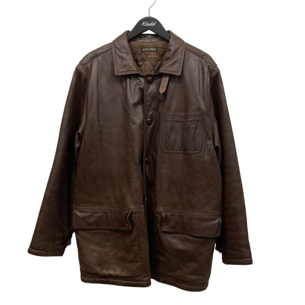 【希少】ジョルジオアルマーニ 緑 革ジャン XL表記 VINTAGE 訳あり GIORGIO ARMANI（ジョルジオアルマーニ）ブルゾン 黒 サイズ:50(XL位