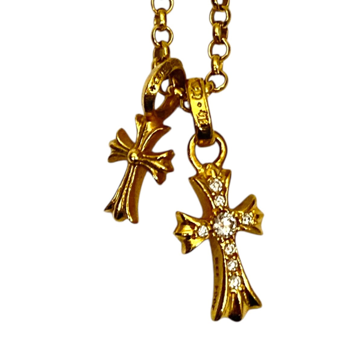 CHROME HEARTS ロールチェーンパヴェダイヤモンドCHクロスベビーファットチャームネックレス 古着・中古-1枚目のアイテム画像