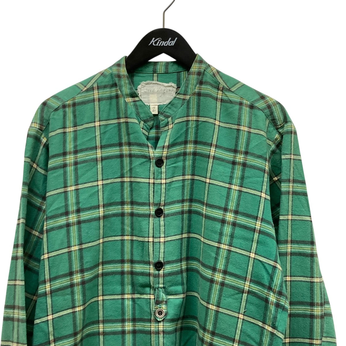 GREG LAUREN(グレッグローレン) ノーカラーチェック長袖シャツGKG