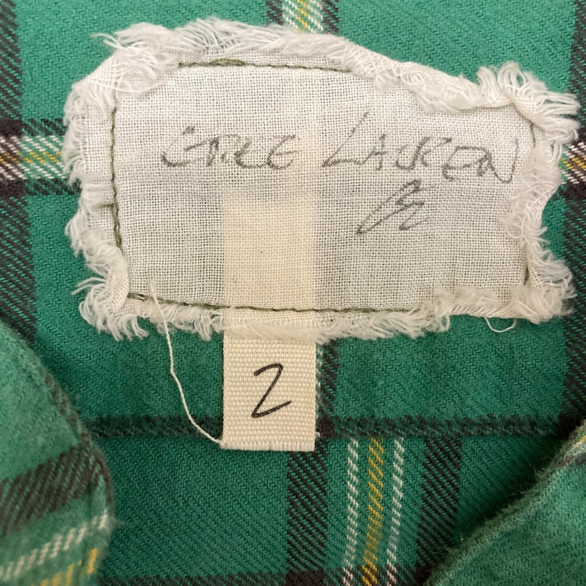 GREG LAUREN ノーカラーチェック長袖シャツGKG-59260-B 古着・中古-6枚目のアイテム画像