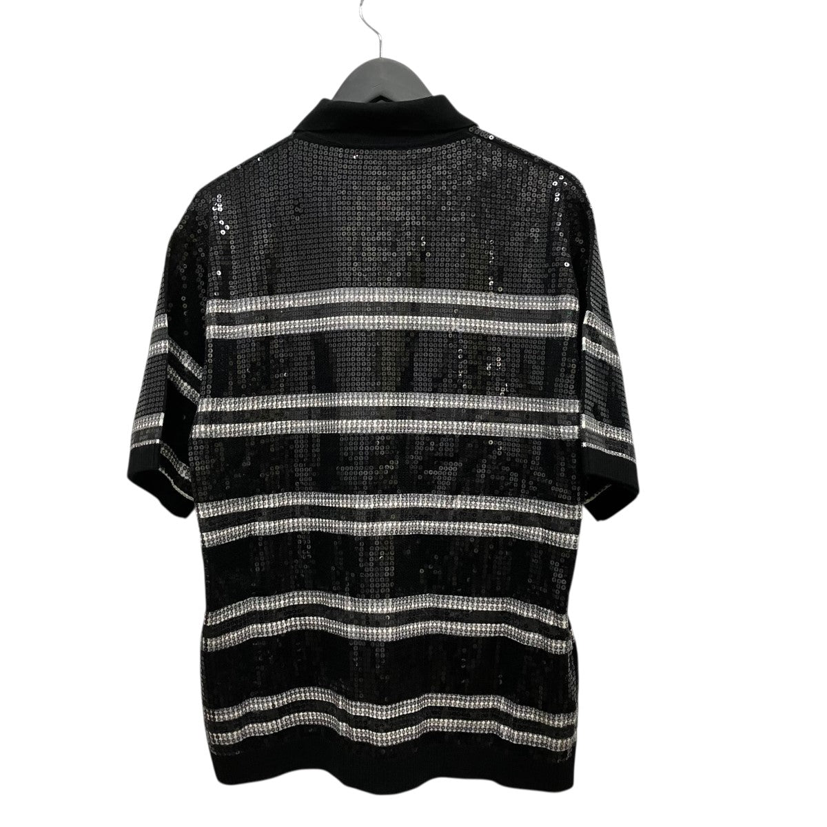22SSSequin Stripe Zip Poloハーフジップスパンコール半袖ポロシャツ