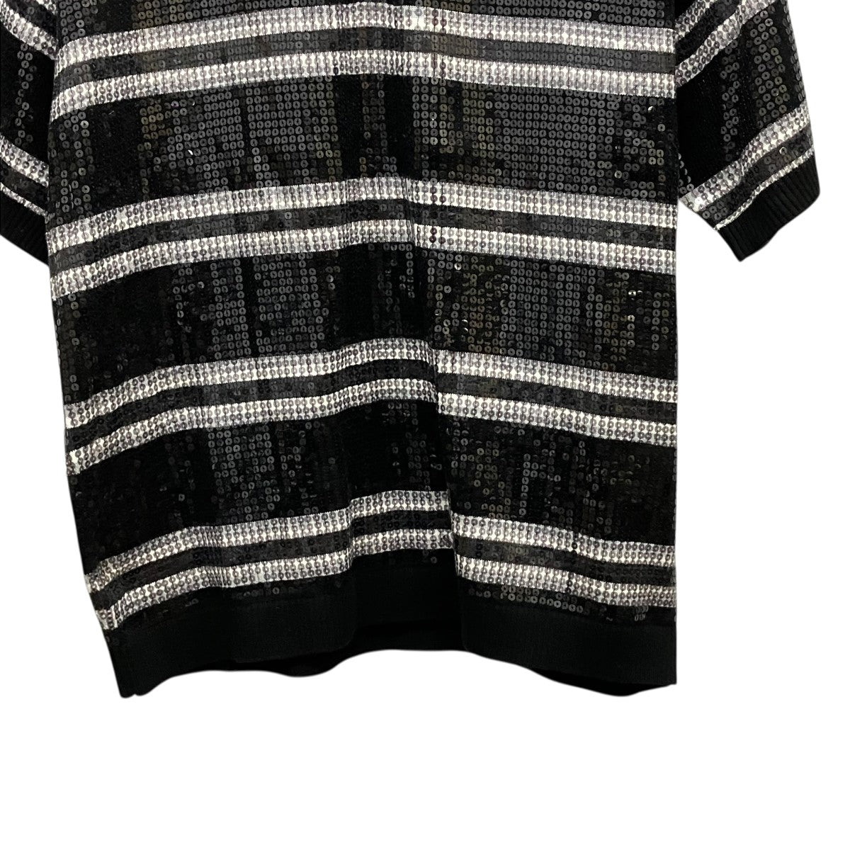22SSSequin Stripe Zip Poloハーフジップスパンコール半袖ポロシャツ