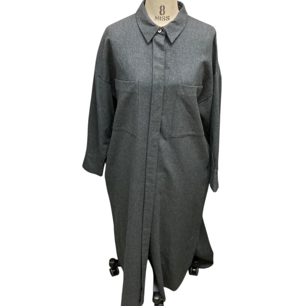 SACRA Wincey Cloth OP グレー シャツ ワンピース サクラ SACRA(サクラ) WINCEY TWILL SHIRT OPウール混シャツワンピース