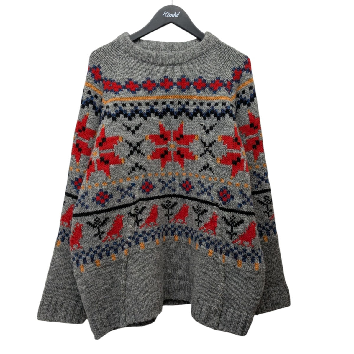 KHOKI(コッキ) 24SSCross-stitch sweat shirt Oatmealフラワー刺しゅう