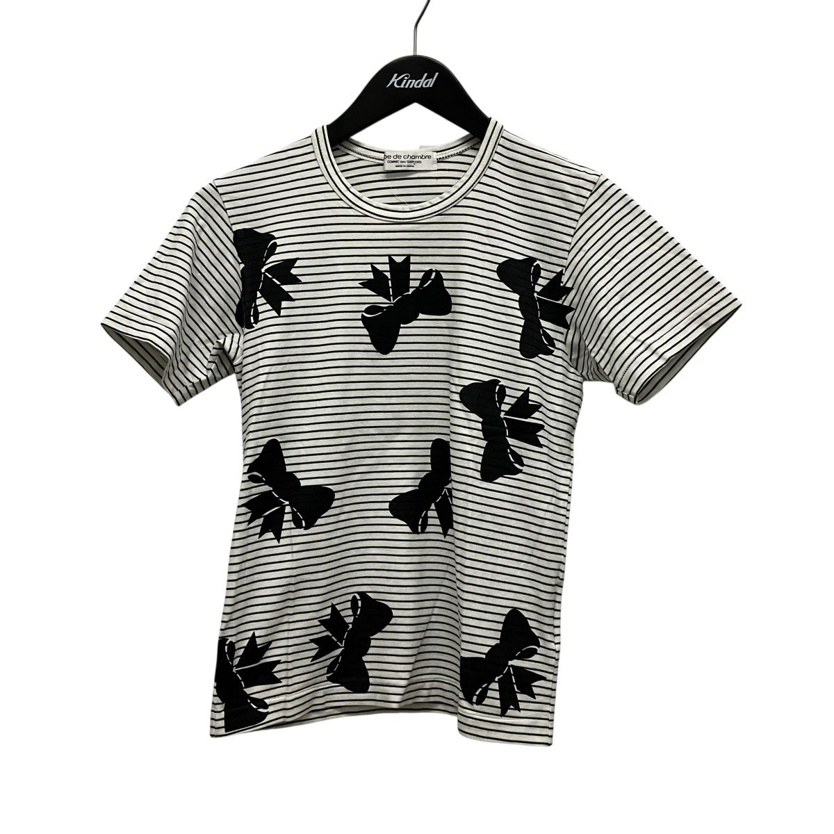 ROBE DE CHAMBRE COMME DES GARCONS 02SSリボンプリントボーダーTシャツRE-T023 古着・中古-1枚目のアイテム画像