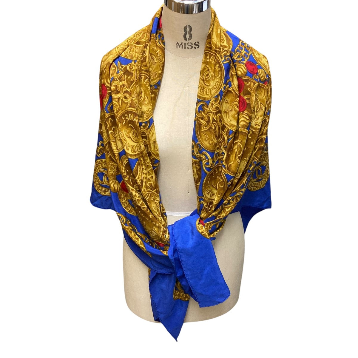 CHANEL(シャネル) 総柄大判シルクスカーフ イエロー×ブルー サイズ ONE