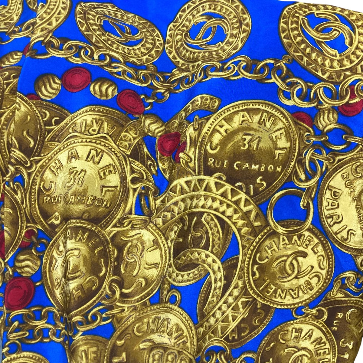 CHANEL(シャネル) 総柄大判シルクスカーフ イエロー×ブルー サイズ ONE