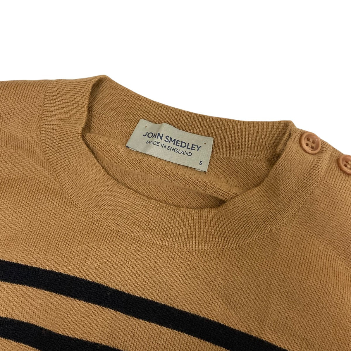 JOHN SMEDLEY(ジョンスメドレー) ボーダーニット ベージュxネイビー