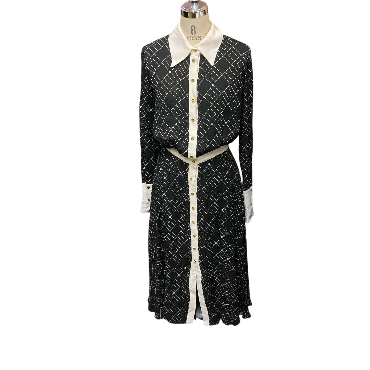 ELISABETTA FRANCHI 総柄襟付きシフォンワンピースAB0256E2 古着・中古-1枚目のアイテム画像