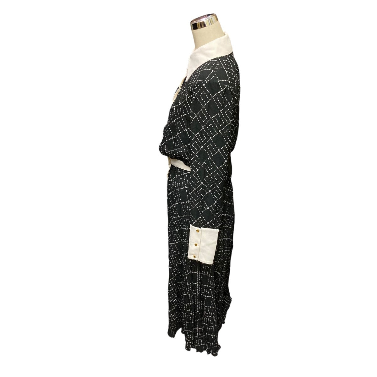 ELISABETTA FRANCHI 総柄襟付きシフォンワンピースAB0256E2 古着・中古-3枚目のアイテム画像