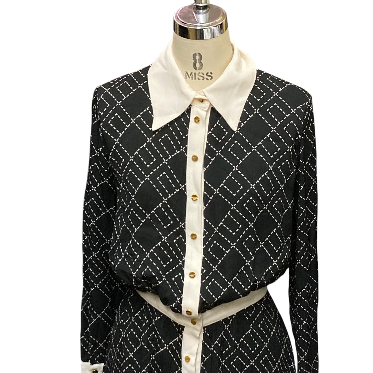 ELISABETTA FRANCHI 総柄襟付きシフォンワンピースAB0256E2 古着・中古-4枚目のアイテム画像