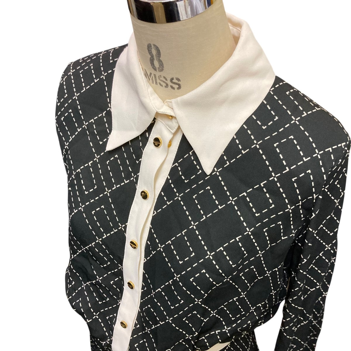 ELISABETTA FRANCHI 総柄襟付きシフォンワンピースAB0256E2 古着・中古-6枚目のアイテム画像
