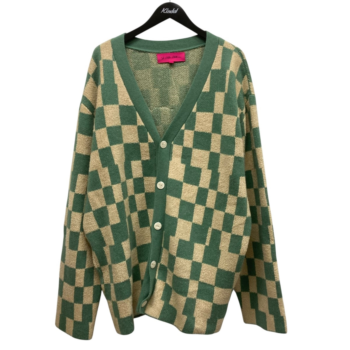 CARDINAL CHECKER CARDIGANチェッカー柄バック刺しゅうカシミヤシルクカーディガン