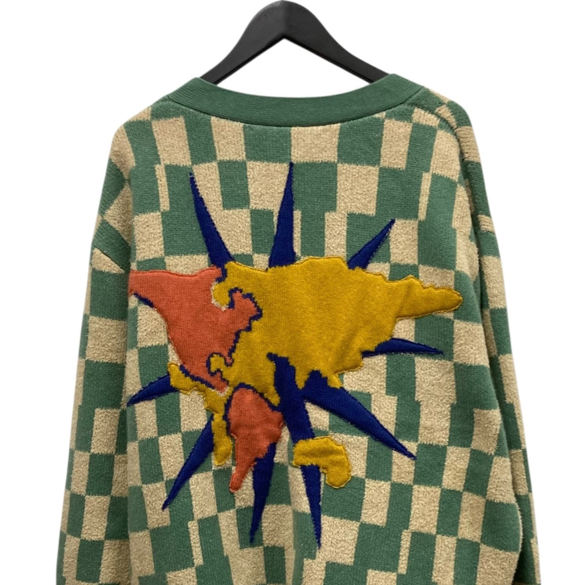 CARDINAL CHECKER CARDIGANチェッカー柄バック刺しゅうカシミヤシルクカーディガン