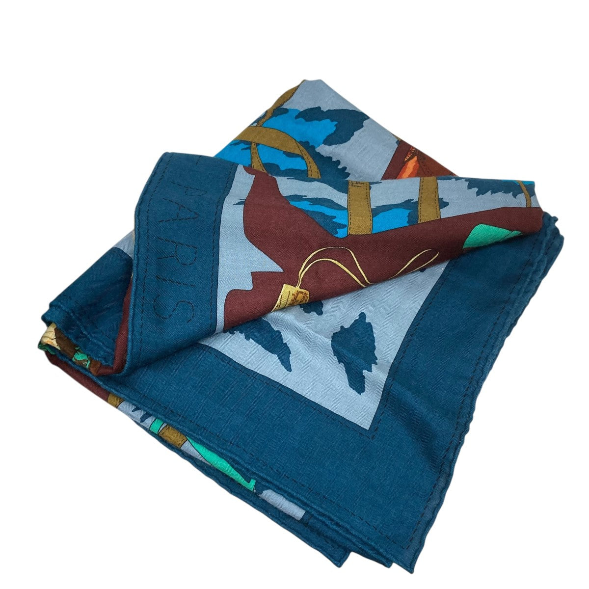 カレ140 Monsieur et Madame総柄シルクカシミヤ大判スカーフ