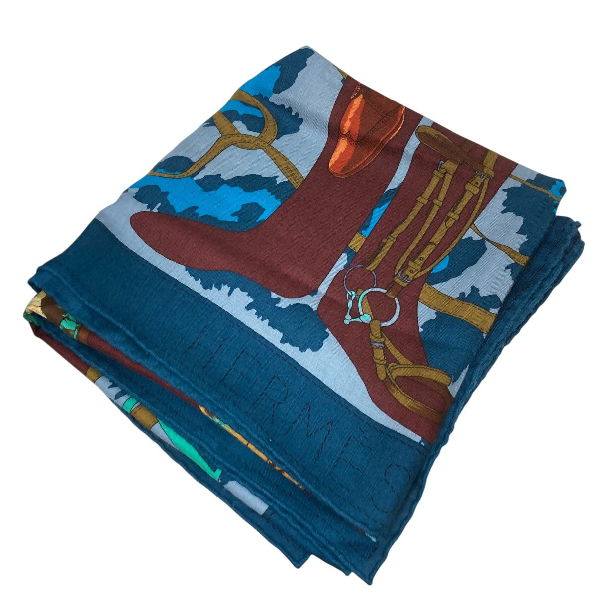 HERMES(エルメス) カレ140 Monsieur et Madame総柄シルクカシミヤ大判