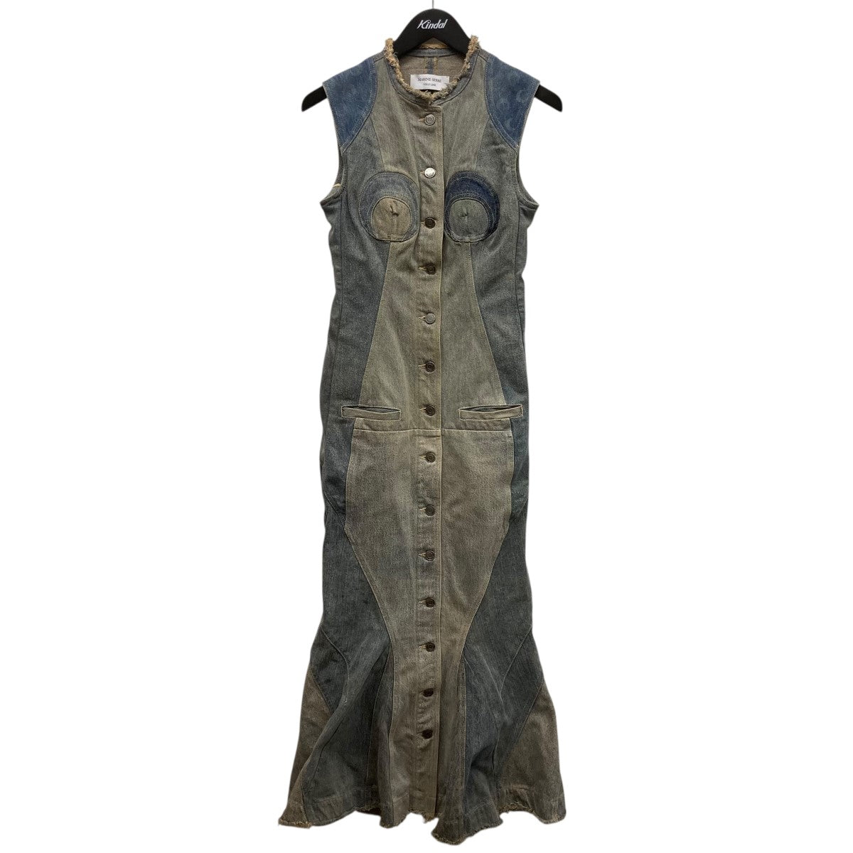 marine serre Regenerated Denim Midi Dressロゴデニムロングワンピース 古着・中古-1枚目のアイテム画像