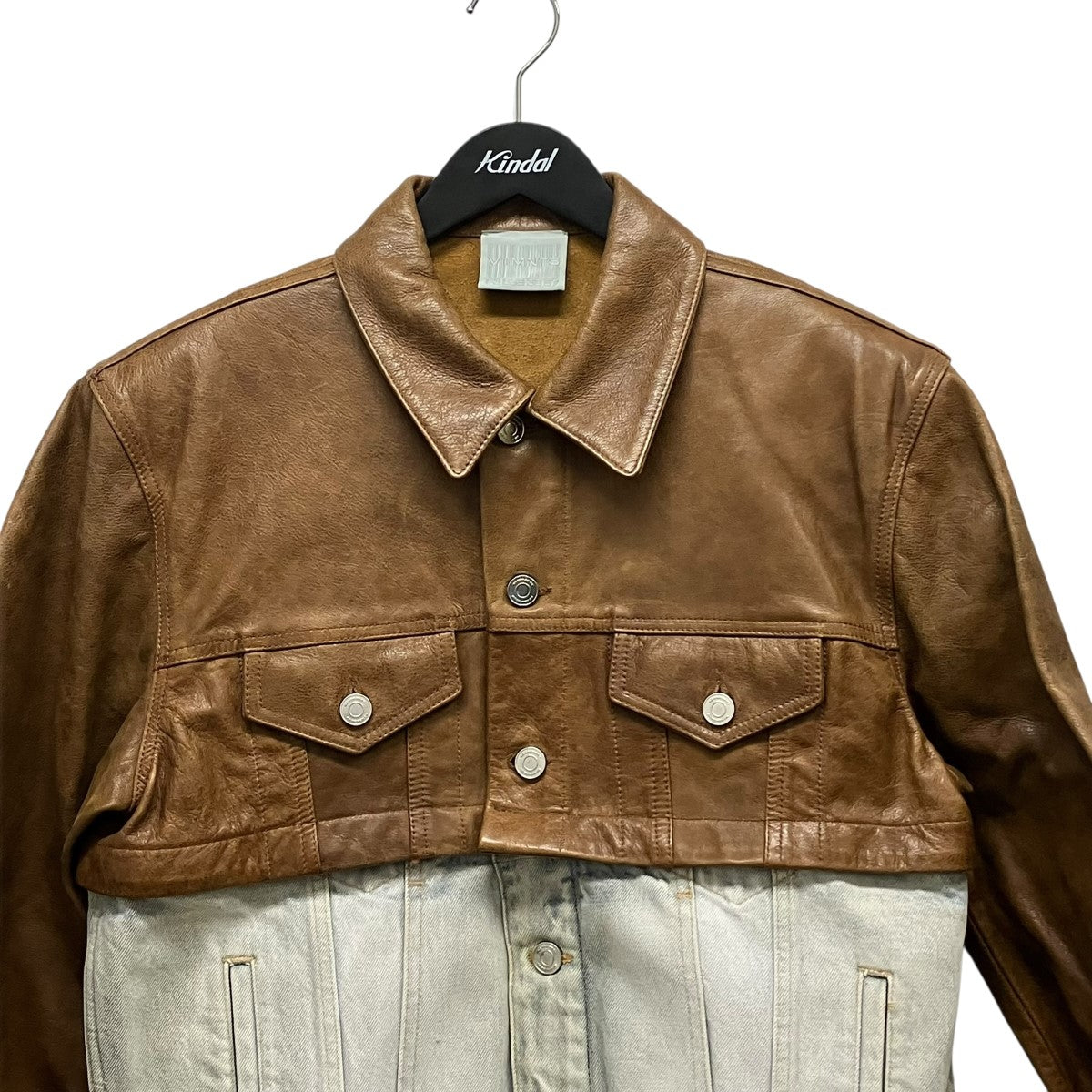 VETMENTS Convertible leather and denim jacketレザードッキングデニムジャケットVL14JA700C 古着・中古-4枚目のアイテム画像