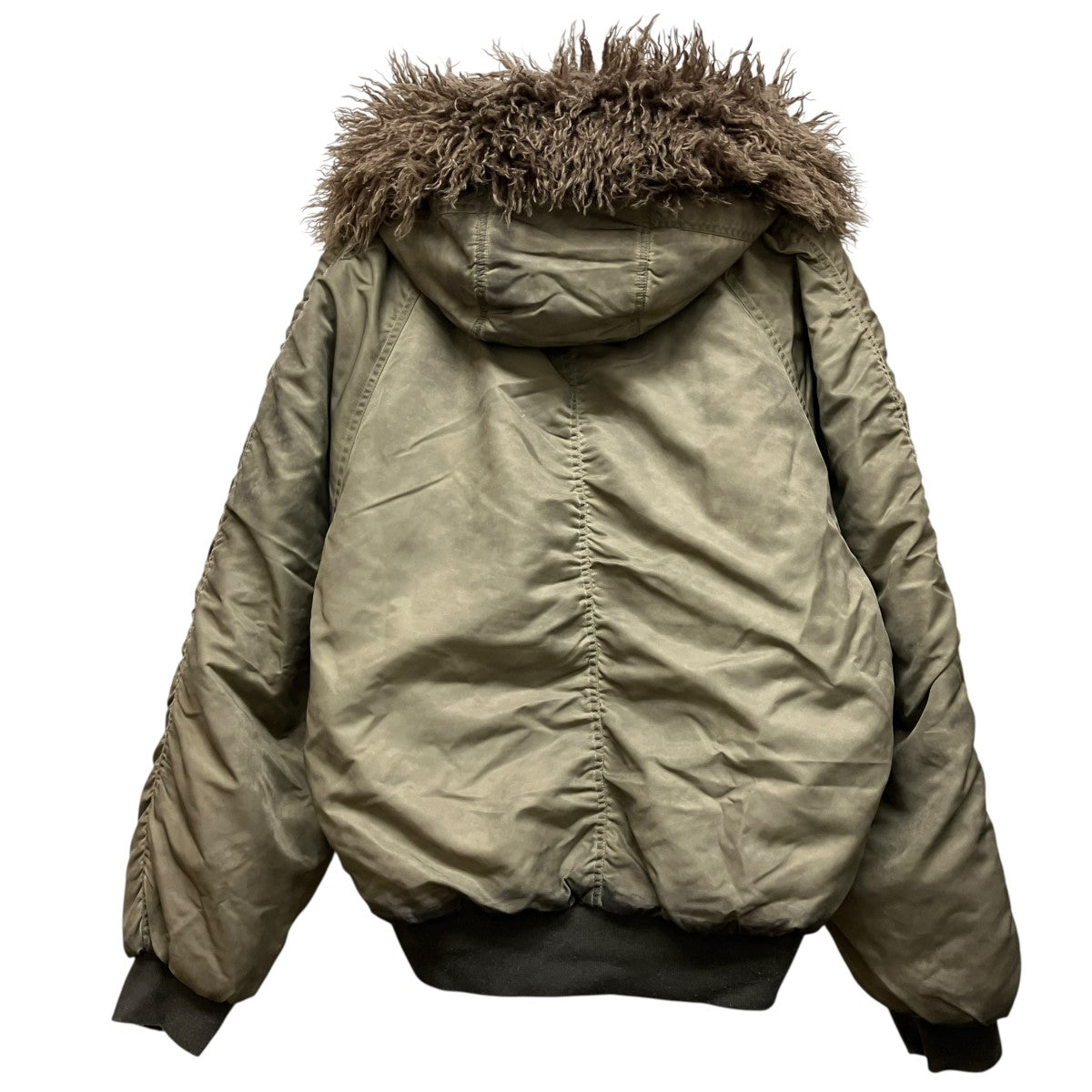 NO／FAITH STUDIOS ASTRO FUR BOMBER JACKET汚れ加工フーデッドボアボンバージャケット 古着・中古-2枚目のアイテム画像